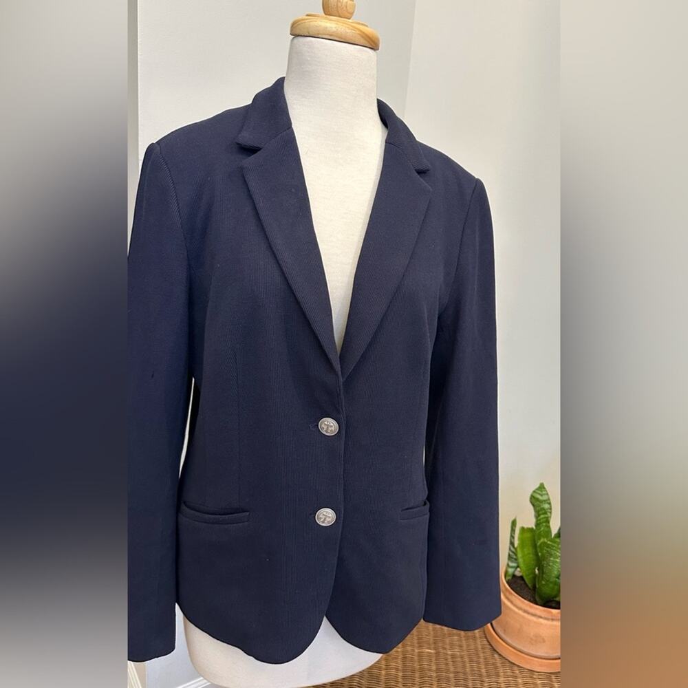 Talbots Women’s Navy Cotton Blazer Jacket SZ 10 Classic Two-Button Knit Blazer